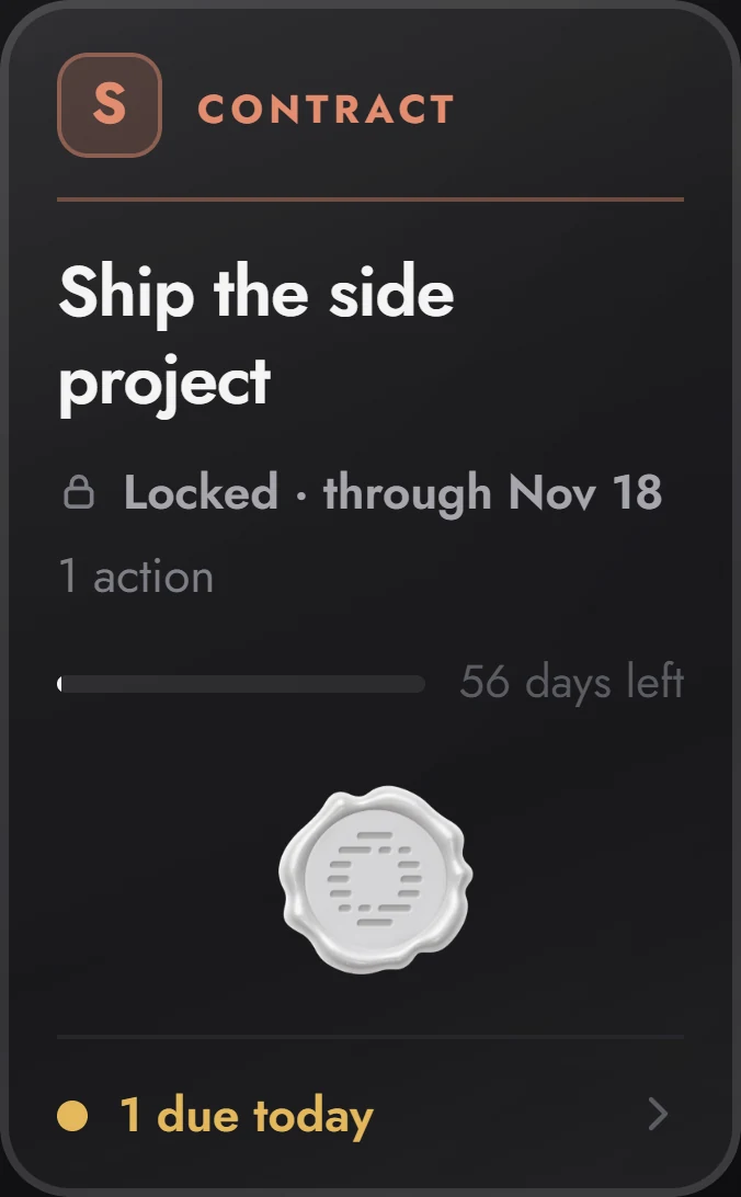 Ship the side project: a contract card from Oathful's Contracts tab