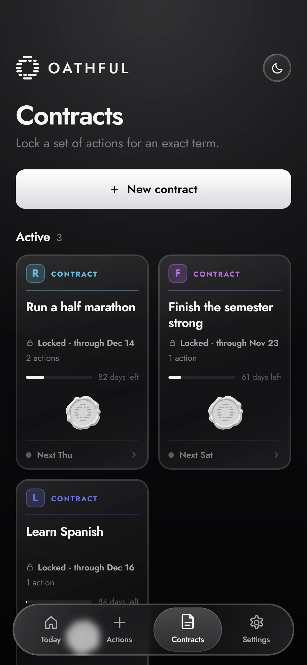 The Contracts tab