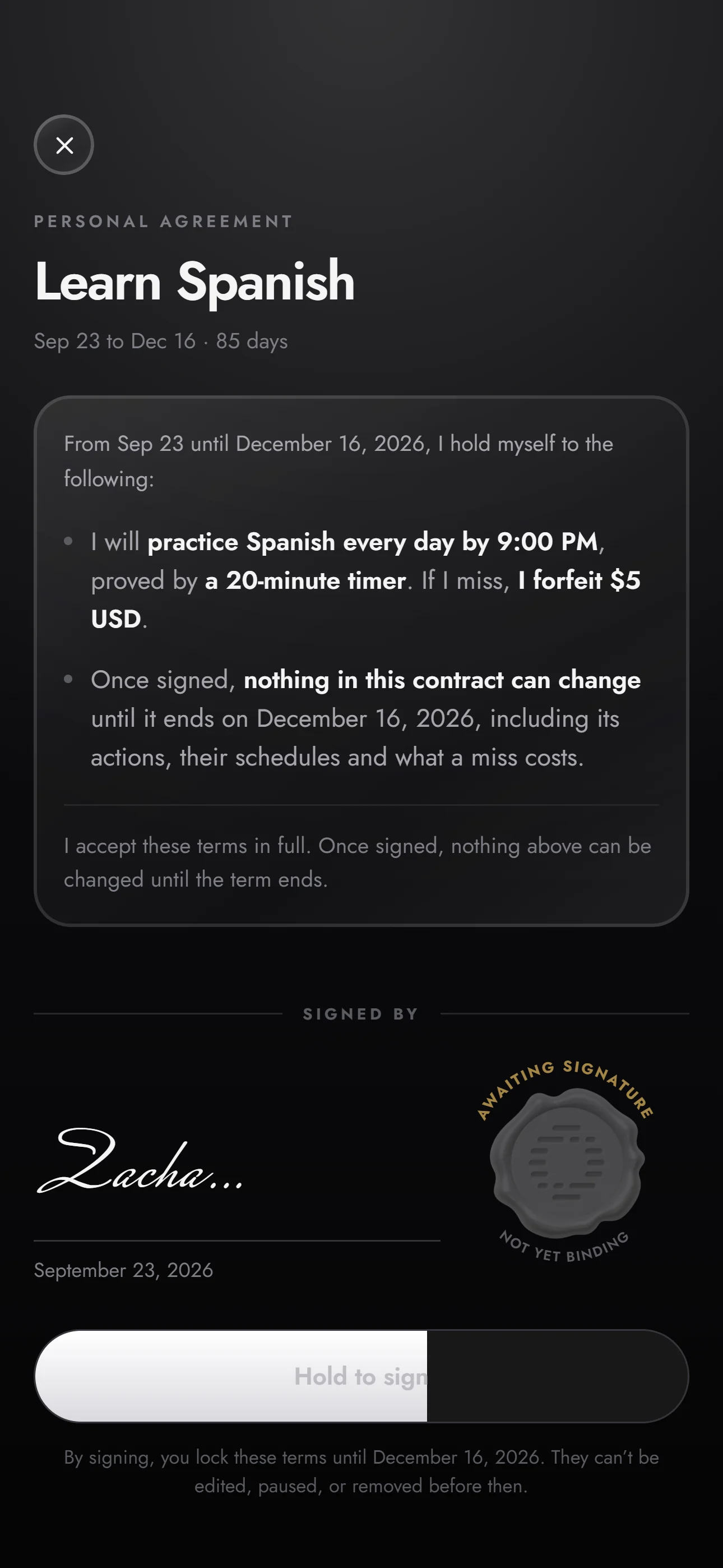 Holding to sign a contract